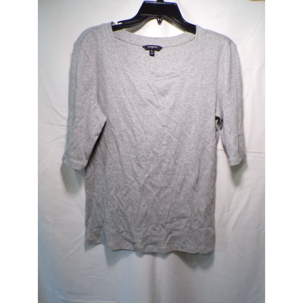 Banana Republic Women's Gray Ribbed Knit Top 3/4 Sleeve Scoop Neck L